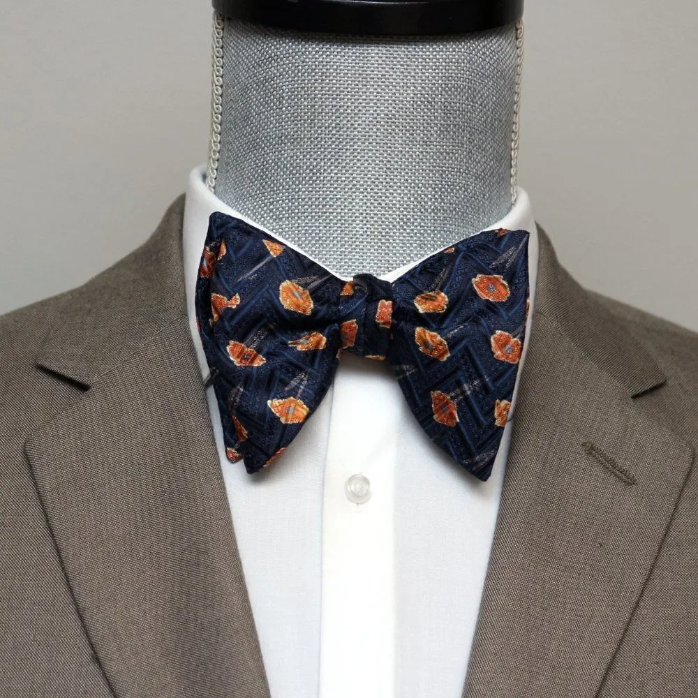 Men's Self-tied Bow Tie 100%Silk‎ Big Butterfly S632 Orange Poppies